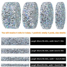 Dowarm 4 Yards Crystal Rhinestone Ribbon Wrap, Diamond Rhinestone Bling Wrap, Sewing Rhinestone Trim for Wedding Party Decoration, 4 Rolls in 4 Sizes (Crystal AB, 4 Yards Mixed 4 Sizes)