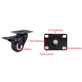 MroMax 4Pcs Casters Wheels 40mm Wheel Dia Top Flat Plate Rotatable Swivel Casters w Brake for Small Machinery Trolleys Furniture and Rack Black