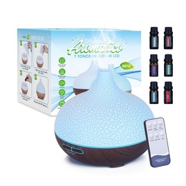 Difusor de Aceites Esenciales Grande 500ML, Difusor de Aromas Redondo con Lámpara Nocturna LED 7 Colores, Aromaterapia Ultrasonico Apagado Automático, Humidificador de Aire para Hogar (Choco)