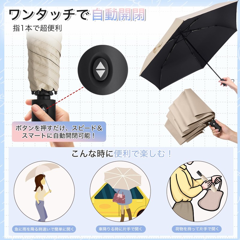 FUMITAKE 日傘 折りたたみ傘 UVカット100% 完全遮光 遮熱 ワンタッチ自動開閉 折り畳み傘 超軽量 コンパクト