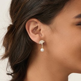 Pearl Earrings: 14k Gold-plated Cubic Zirconia Accented Pearl Drop Dangle Wedding Engagement Earrings For Women Bridal Bridesmaid