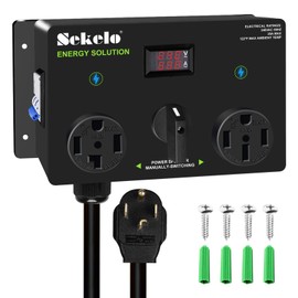 Manual EV Charging Switch for Dryer & EV, NEMA 14-30P to 14-30R & 14-50R, 240V, 25A Power Splitter, with a Safety Breaker Switch, Hand-Operated Selector, Plug and Play