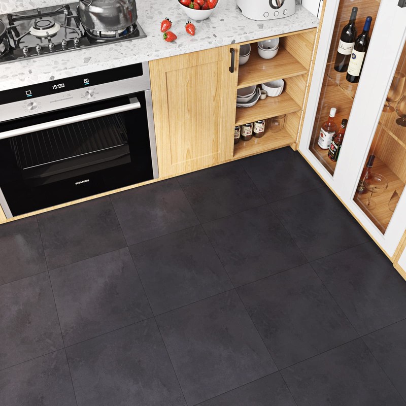 FunStick 15 Pcs Charcoal Grey Peel and Stick Floor Tile