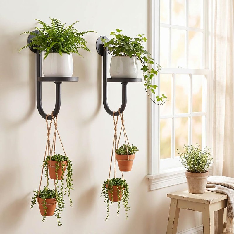 Wall Plant Holder Set of 2 for Outdoor, Metal Hanger