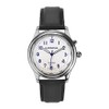 LAKXIUL French talking watch Silver case, black leather strap, men's