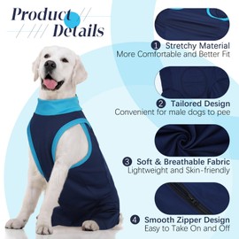 LeLePet Dog Rear Leg Recovery Suit with Sleeve, Post Surgery Dog Leg Protector for Male Female Dogs, Breathable Dog Surgical Recovery Suit to Stop Licking Wound, Soft Dog Medical Suit, NavyBlue S