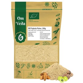 Triphala Powder Organic 200 g, Ayurvedic Blend of Amalaki, Haritaki & Bibhitaki, Organic Quality, 100% Vegan, No Additives OmVeda