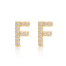 MUMREUES Gold Earrings for Women Trendy 14K Gold Cubic Zirconia Initial F Letter Stud Earrings Simple Small Minimalist Dainty Cute Hypoallergenic Earrings Jewelry Gifts