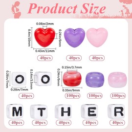 SOFPLATE 660Pcs Mother's Day Bracelet Kits Pony Beads Bracelet Making Kit Beads and Letters Acrylic Red Pink Purple Heart Beads for Jewelry Making Supplies DIY Bracelets Valentines Day