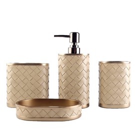 Hymmah Bathroom Accessories Set,Toothbrush Holder,Farmhouse Bathroom Decor,4 Pcs Resin Gift Set Apartment Necessities, Contain Toothbrush Cup,Soap Dispenser,Soap Dish,Tumbler