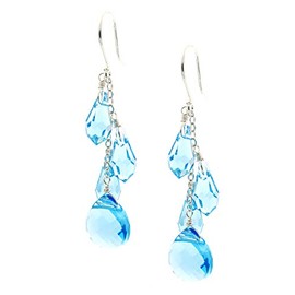 Sterling Silver Fishhook Earrings made with Cascading Aquamarine-Colored Austrian Crystal Teardrops and Briolettes