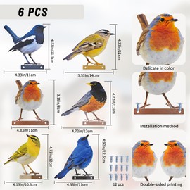 Throjin 6 pcs Vivid Birds Decoration Metal Birds Fence Decorations Double-Sided Printed Birds Yard Decor Outdoor Bird Wall Decor Suitable for Bird 2D Sculptures Garden and Rustic Garden Decor