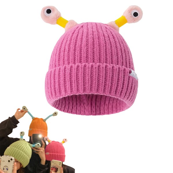 Kireida® LED Children's Funny Hat with Scalable Cute Knitted Hat, Funny Monster Hat with Light, Winter Hat for Children and Adults (White), pink