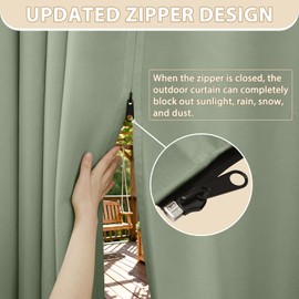 HDCAXKJ Waterproof Outdoor Curtains for Patio with Zipper Top & Bottom Grommet Thermal Privacy Drapes 2 Panels Gazebo Outside Blackout Curtains for Porch Pergola Backyard, 54" W x 108" L, Grass Green