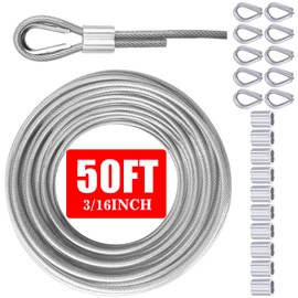 VIVBOO Stainless Steel Cable & Wire Rope 3/16" Vinyl Coated Steel Cable 50ft/100ft/150ft/200ft Length Ideal String Light Cable