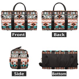 Aztec Western Travel Duffel Bag, Ethnic Aztec Geometric Sports Tote Gym Bag Foldable Western Aztec Weekender Bag Carry on Luggage Handle Bag Overnight Shoulder Bag for Women Men