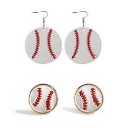 tenghong2021 2 Pairs Baseball Earrings Jewelry Baseball Stude Earring Baseball Pendant Dangle Sports Earrings for Women-White