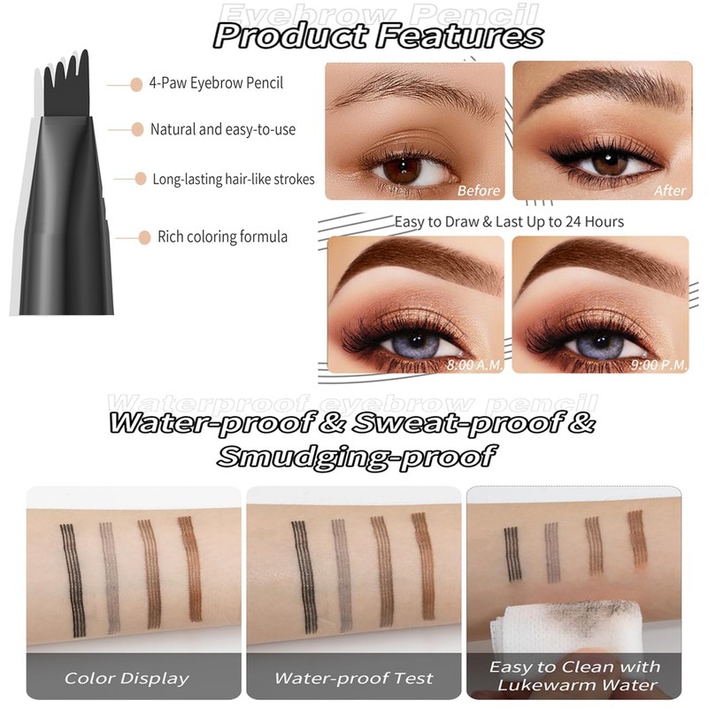 Eyebrow Pencil, Waterproof and Sweatproof Eyebrow Pencil, 2-in-1 Eyebrow Pencil