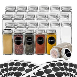 24Pcs Spice Jars with Label, 4oz Empty Square Seasoning Containers, Spice Jars with Shaker Lids, Small Spice Bottles for Salt, Herbs, Sugar, Pepper, Seasoning Jars for Spice Rack, Cabinet, or Drawer