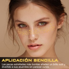 6 Piezas Tatuaje de Pecas con Purpurina Dorada, Tatuaje Temporal de Pecas con Brillo Dorado a Prueba de Agua, Tatuajes Temporales para Mujer, para Festivales, Fiestas y Carnavales