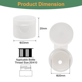 sourcing map 36pcs 20/410 Flips Top Caps for Bottles, Replacement Plastic Reusable Non-Spill Bottle Lid for Squeeze Bottles, Refillable Bottles, Plastic, Empty, Shampoo Bottles, White