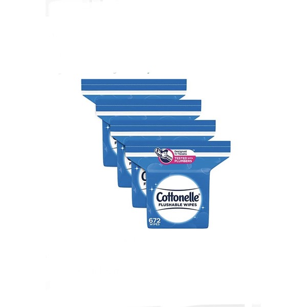 Cottonelle Flushable Wet Wipes for Adults (168 Wipes per Pack), White, 168 Count (Pack of 4)