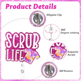 Hotlea Funny Nurse Badge Reel with Pen Set RN LPN CNA Healthcare Practical Badge Accessories for Work Including Retractable Badge Reel, Mini Highlighter, Permanent Marker, Ballpoint Pen - Hot Pink