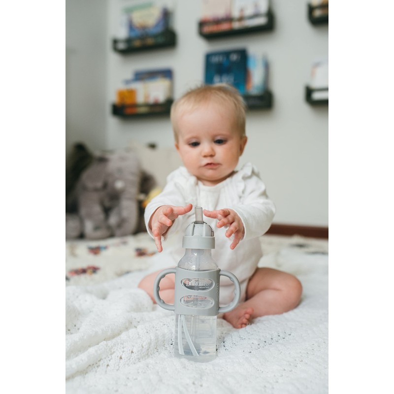 Dr. Brown's Milestones Sippy Straw Bottle, 8oz 250 ml, Grey