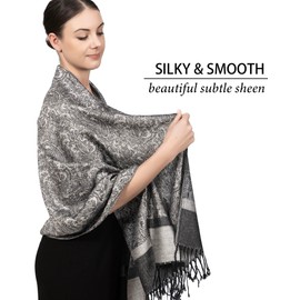Achillea Two Tone Vintage Jacquard Paisley Pashmina Shawl Wrap Scarf (Light Grey)