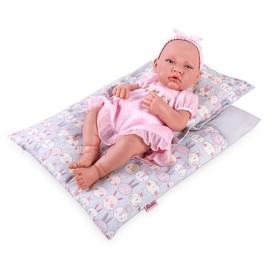 Doll Bedding 2 Pc. Set Purple Rabbit Print Pillow and Bedding Pad/Mattress/Blanket, Cute Doll Accessories Includes 1 Mattress 1 Pillow, Fits 18 Inch Doll Gifts (Doll not Included) 007
