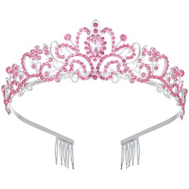 Tiaras for Women, Pink Crystal Crowns Princess Tiara with Comb Rhinestone Hair Accessories Halloween Christmas Birthday Wedding