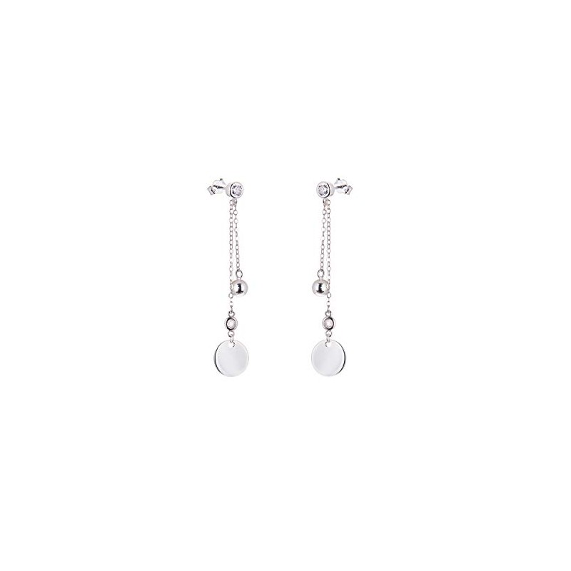 Sterling Silver Circle Disc Ball CZ Stud Dangle Earrings