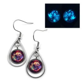Custom Glow in the Dark Galaxy Earrings - Mix & Match Galaxies - Stainless Steel Glowing Teardrop Drop Earrings, Hypoallergenic Nickel Free