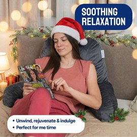 ComfortSpa Reading Pillow for Bed Adult Size, Back Rest Pillow with Arms, Pockets and Washable Cover; Use as a Back Pillow for Bed Sitting Up for Bedrest or Relief from GERD Heartburn (Large Grey)