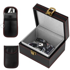 Luziyun Keyless Go Protection Car Key Box & 2 Faraday Bags, Radiation Protection Keyless Go Protection Box, Faraday Box Bag, Car Key Protection Keyless, for Car Key Safe (Black, 115 x 95 x 65 mm),