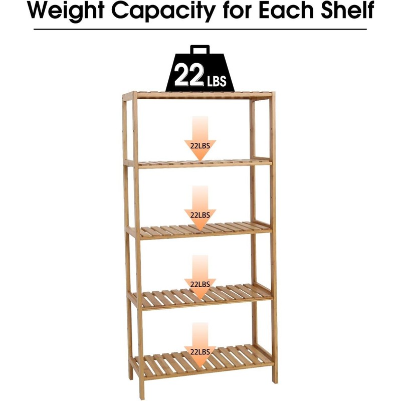 kinbor 5-Tier Bamboo Free Standing Storage Rack Shelf Multifunctiona