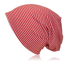 thb Richter Double Layer Slouch Beanie Jersey Long Beanie Cap with Stripes Soft Light Striped Stretch for Women / Men / Boys / Girls, white with red