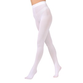 Paralinda Women's 80 Denier Solid Color Opaque Tights, High Waist Footed Pantyhose (White, S/M)