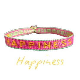 happymaker - Boho Schmuck Damen, Stoffarmband im Surfer Style für Frauen, wasserfest und handmade, Statement Band Happiness mit vergoldeter Perle, gewebtes Armband größenverstellbar