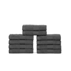 Ample Decor Classic Luxury Quick Dry Washcloths Pack of 10 - Hotel Spa Collection | 100% Cotton Super Soft High Absorbent Large Bathroom Face Towel | 12 x 12 Inch- Grey