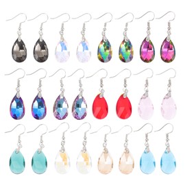 VALICLUD 12 Pairs Crystal Drop Earrings Gold Multiple Rinfmgs Natural Stone Earrings Teardrop Multicolor Dangle Earrings Women Dangling Pearl Earrings Multipack Jewelry for Resale Bulk