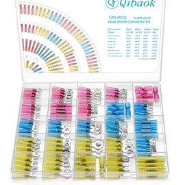 120 PCS Heat Shrink Wire Connectors Qibaok Insulated Electrical Terminals Kit Waterproof Marine Crimp Connector Assortment Fork Spade Butt Splices Ring
