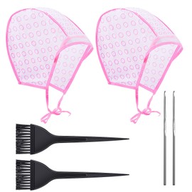 Hair Highlighting Cap Disposable Tipping Cap with hair colouring Brush and Hooks for Women Hair Dyeing (Pink)