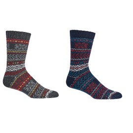 2 Pairs Norwegian Wool Socks for Men & Women, Winter Thermal Knitted, Vintage Nordic Crew Soft & Warm, Comfortable time to Hygge, Casual Socks for cold weather, Multicolored (Bundle 1, 9-12)
