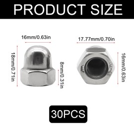 Fleymu Cap Nuts M10 Stainless Steel, Pack of 30 Acorn Nuts High M10, High Quality A2 V2A Stainless Steel Cap Nuts, Acorn Nuts Hexagonal M10 DIN 1587 for Screws, Threaded Rods & Threaded Bolts
