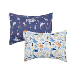 ALVABABY Toddler Pillowcases 2 Pack Organic Cotton Kids Pillow Cover Fit 13"x 18" or 12"x16" Envelope for Girl Boy Sleepy Travel(Pillowcase Only)