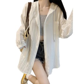 CoeFodMavo Cardigan, Women's, UV Protection, Hoodie, Hooded, Sunscreen Clothes, Long Sleeve, UV Protection, Draped Pockets, Buttons, Front Opening, Thin, See-through, Large Size, Cool, Loose, Work,