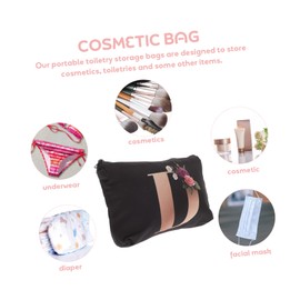 WOONEKY Portable Makeup Bag Black Gold Letter Print Travel Toiletry Organizer for Women Compact Cosmetic Storage Pouch for Teenagers and Adults Lightweight and Easy to Carry