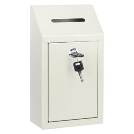 KYODOLED Money Cash Drop Box with Lock, Metal Donation and Suggestion Box with Slot Wall Mounted for Farm or Office, Home, Outdoor, White, 10.24 x 5.7 x 2.95 Inch