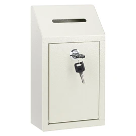KYODOLED Money Cash Drop Box with Lock, Metal Donation and Suggestion Box with Slot Wall Mounted for Farm or Office, Home, Outdoor, White, 10.24 x 5.7 x 2.95 Inch